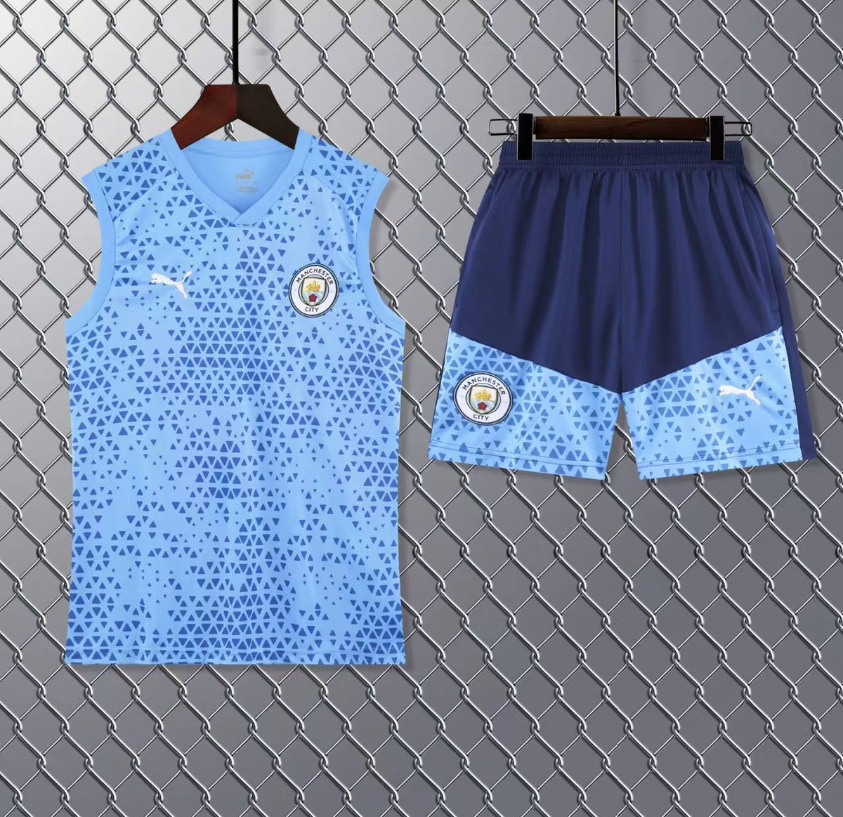 Manchester City Sky Blue Sleeveless Jersey With Shorts 2024