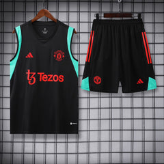 Manchester United Black Sleeveless Jersey With Shorts 2024